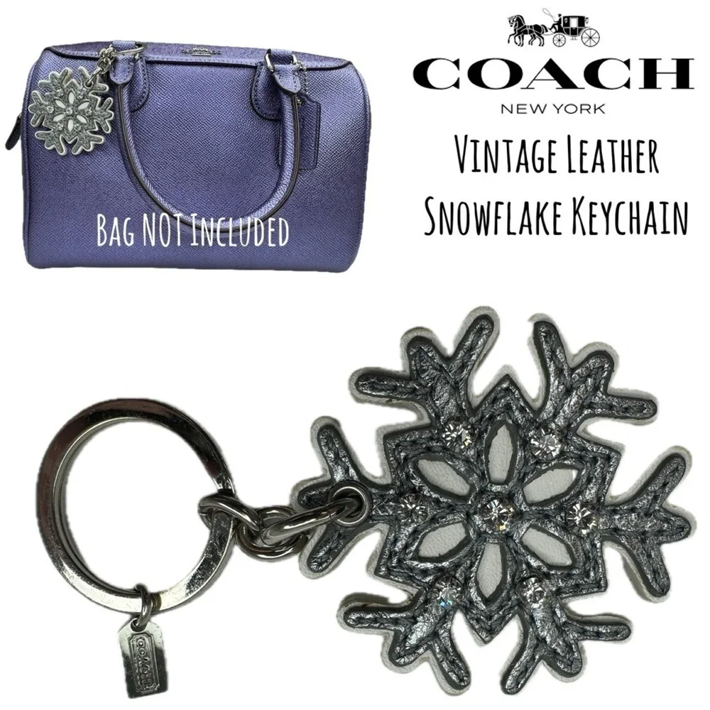 Coach Vintage Leather Gunmetal Snowflake Winter Key Bag Charm Keychain